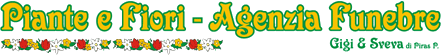 Piante e Fiori - Agenzia Funebre logo with yellow-green text and small floral icons on white background