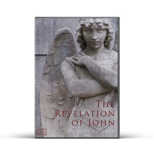 Book cover: Angel statue with wings, title "The Revelation of John" by Dr. Mark Rutland.