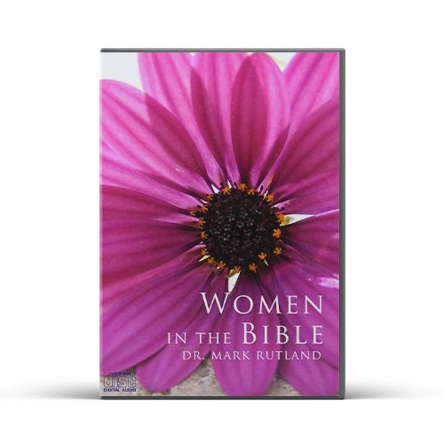 DVD case with a pink flower and the title "Women in the Bible" by Dr. Mark Rutland.