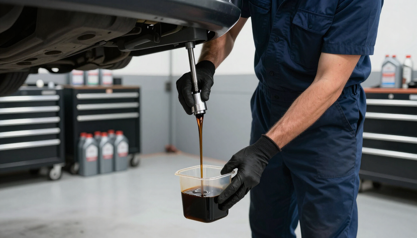Technician performing routine oil change service