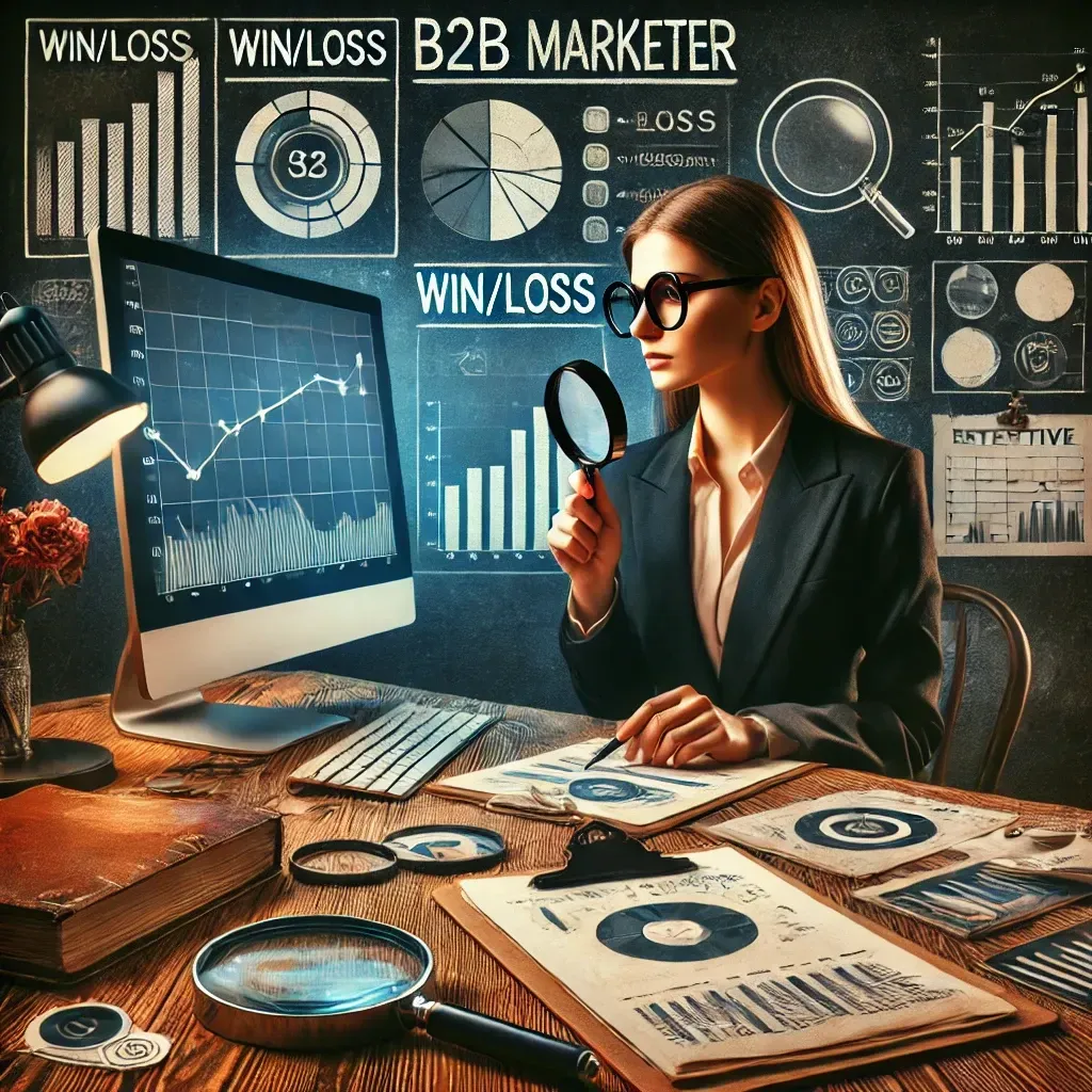 A woman is sitting at a desk looking through a magnifying glass at a computer screen.