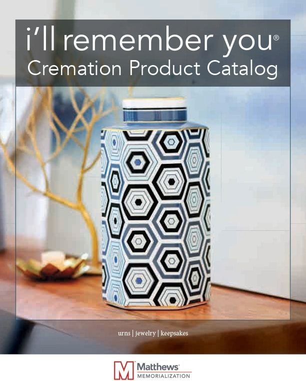 Catalog for Mathews Memorialization, offering cremation jewelry, cremation urns and other keepsakes.