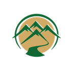 Green mountain logo in a tan circle with a winding road leading to peaks and trees