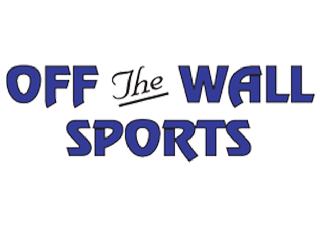 A blue and white logo for off the wall sports