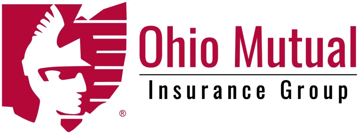 Ohio Mutual Insurance Group logo with red helmet icon and maroon text on white background