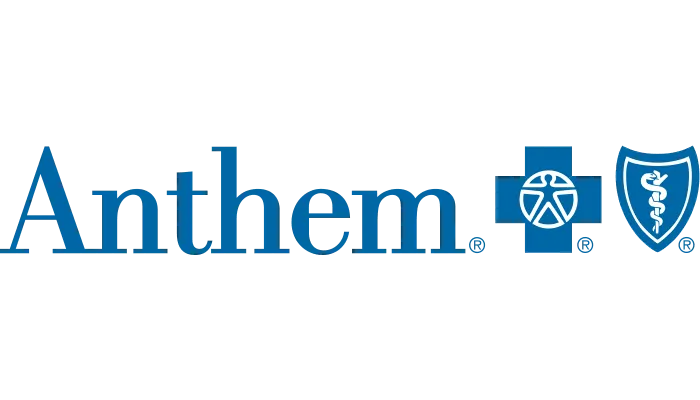 Anthem logo in blue with medical cross and caduceus shield icons