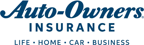 Auto-Owners Insurance logo with blue text and “Life • Home • Car • Business” tagline