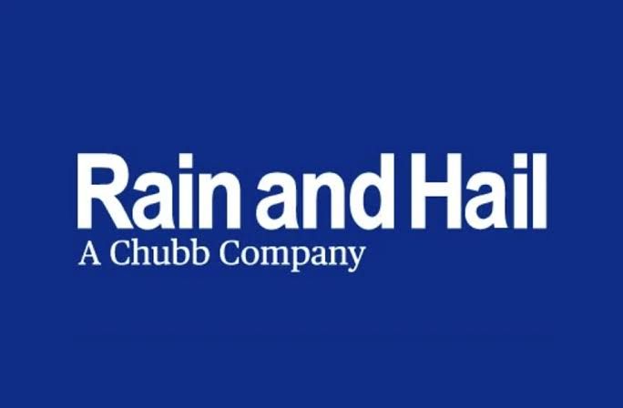 Rain and Hail logo on a blue background with “A Chubb Company” text