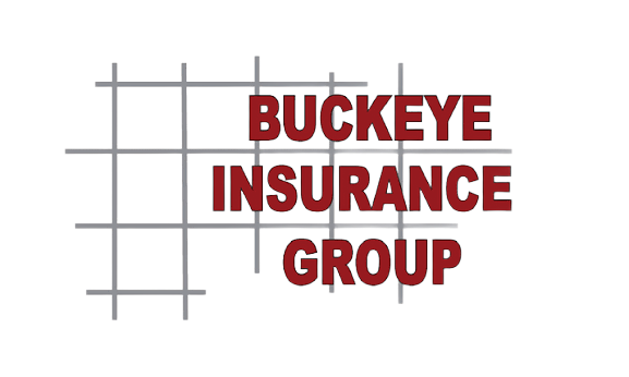Buckeye Insurance Group logo in red text with gray geometric lines