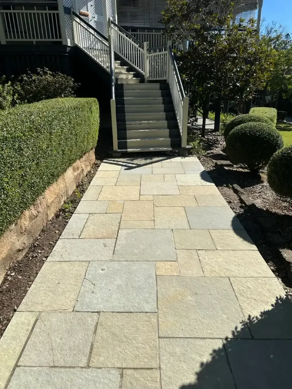 Sandstone paver path after cleaning in Holland Park, Brisbane