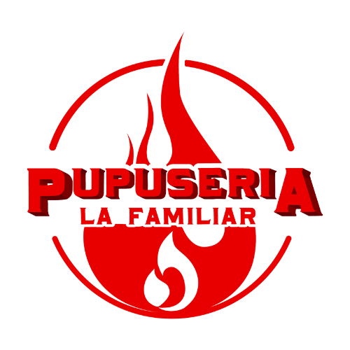 A logo for pupuseria la familiar with a red flame