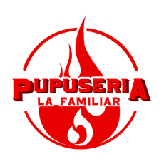 A logo for pupuseria la familiar with a red flame