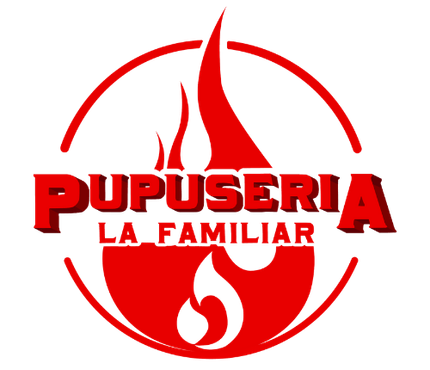 A red logo for pupuseria la familiar with a flame