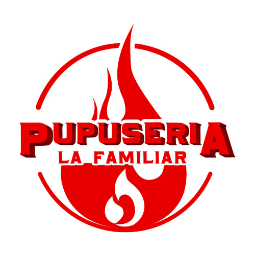 A logo for pupuseria la familiar with a red flame