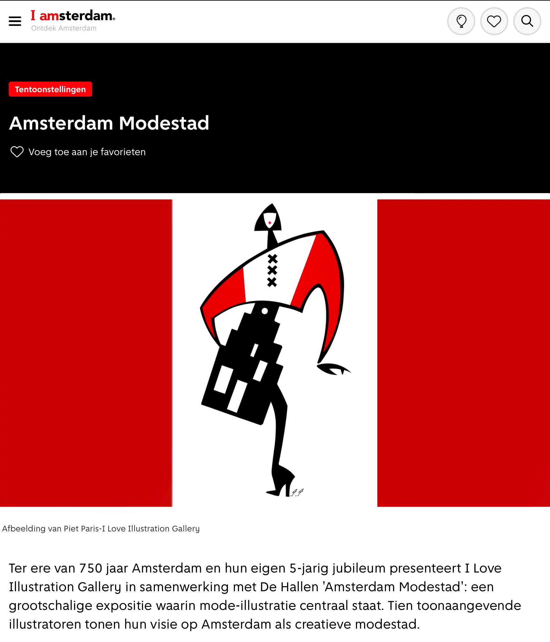 Amsterdam Modestad logo: stylized fashion figure with red, black, and white elements, set against red background.