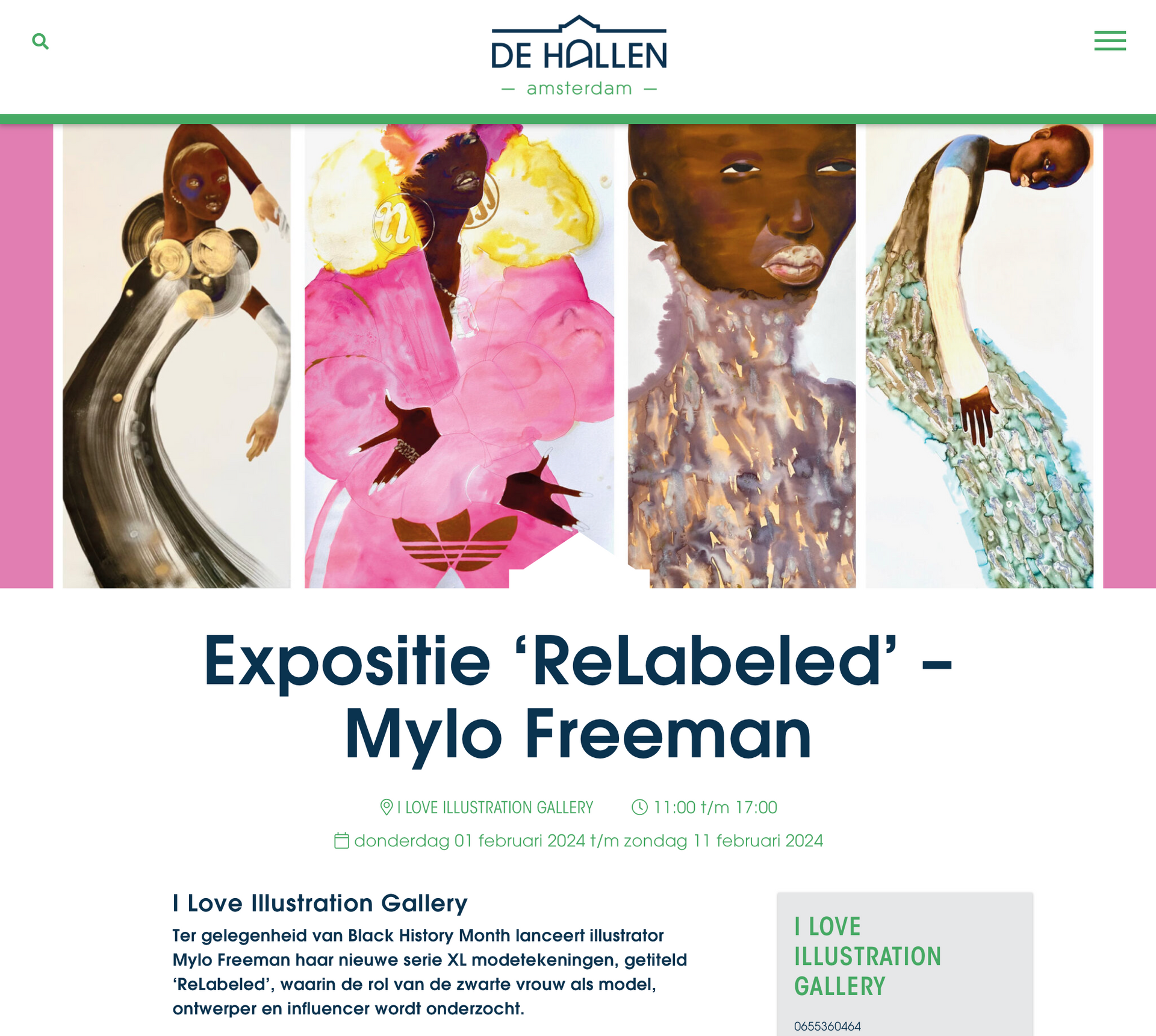 Expositie 'ReLabeled' - Mylo Freeman; paintings with people in various poses, gallery, De Hallen Amsterdam
