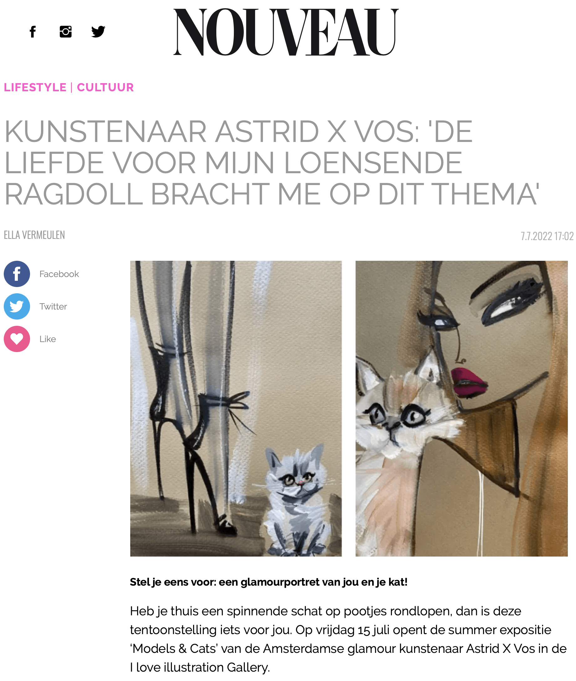 Article about Astrid X Vos with artwork: Cat & high heels art.