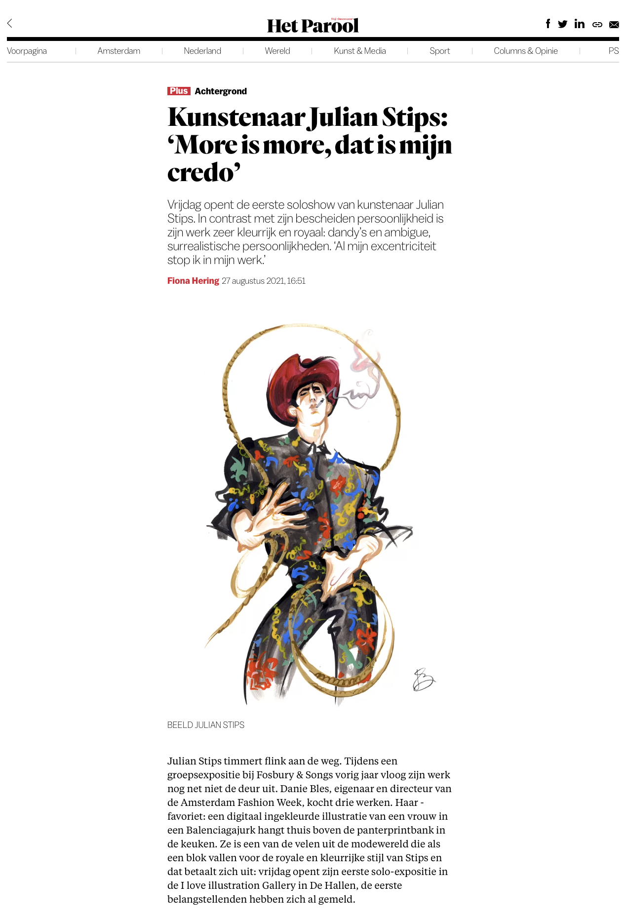 Article about Julian Stips in Het PAROOL 