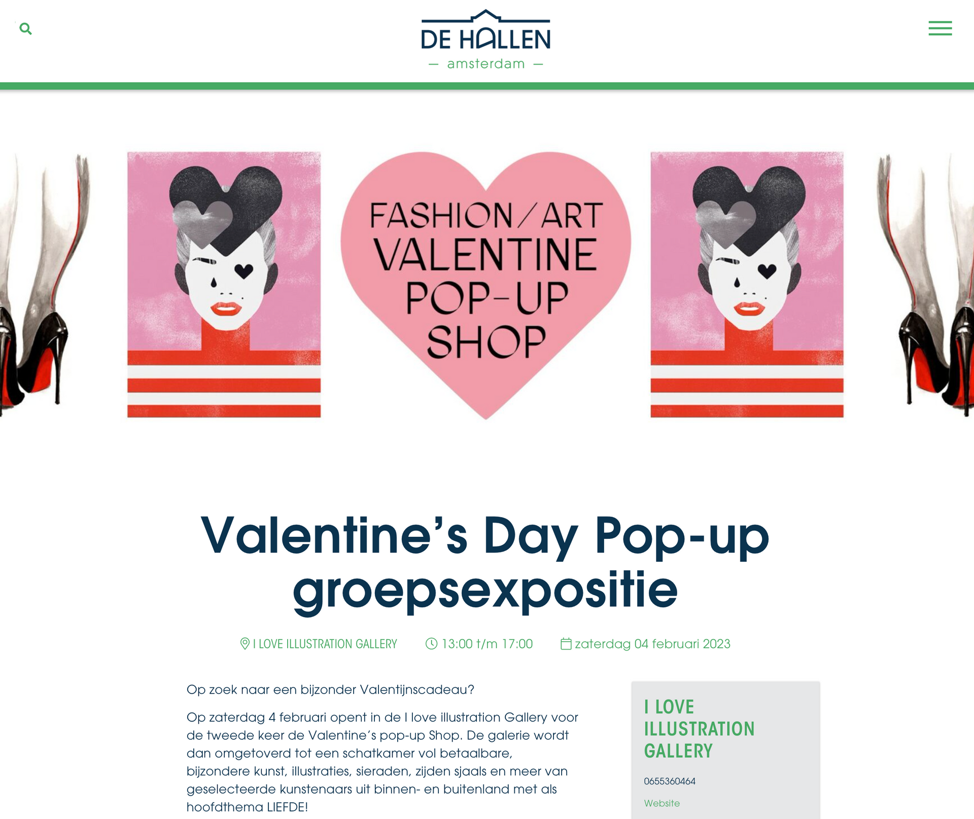 Valentine's Day Pop-up Shop banner featuring heart-shaped graphic and illustrations.