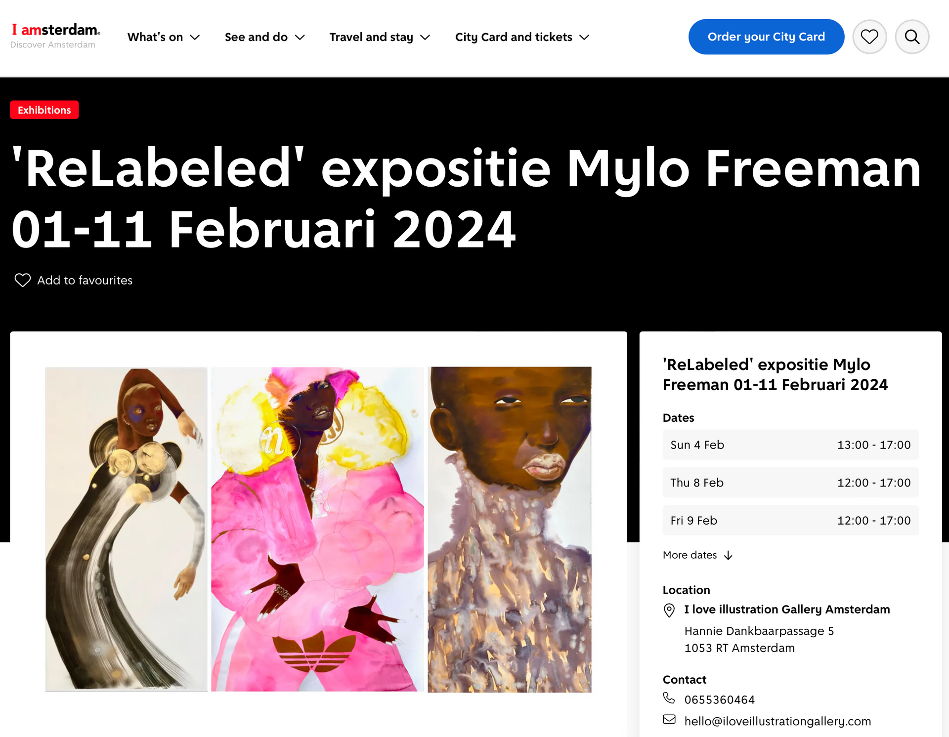 'ReLabeled' exhibition Mylo Freeman, 01-11 February 2024. Three portraits: one in a silver gown, one in pink, one with textured neck.