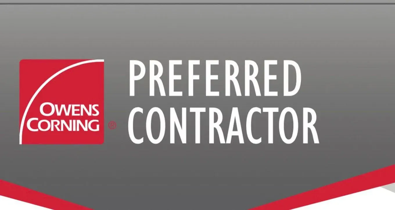 Owens Corning Preferred Contractor logo on gray background with red accent