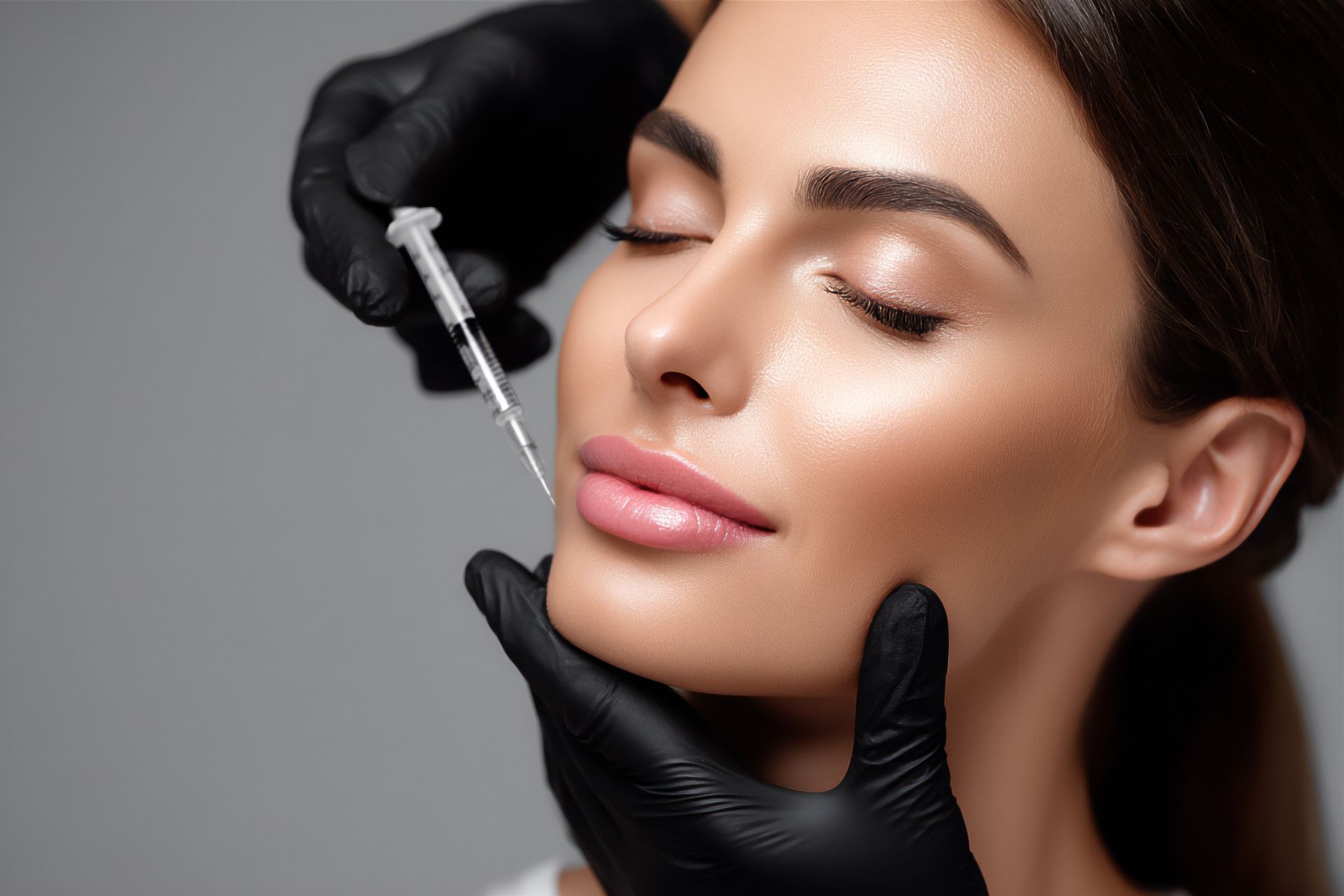 Eine Frau bekommt eine Botox-Injektion ins Gesicht.