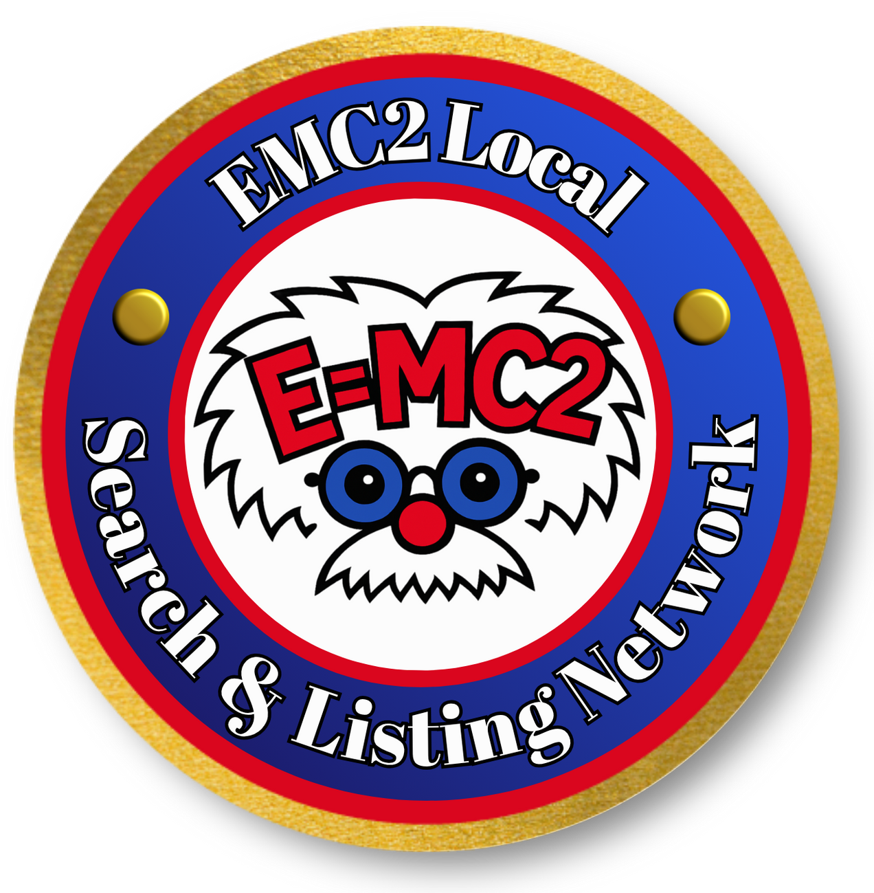 Encyclopedia badge with Einstein cartoon, 