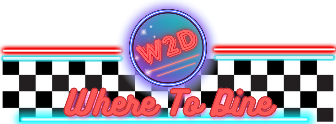 W2D and “Where To Dive” logo on a black-and-white checkerboard background, with blue circular emblems and red text