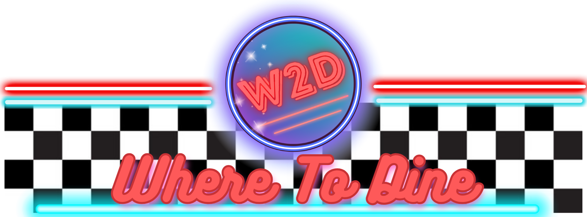 W2D and “Where To Dive” logo on a black-and-white checkerboard background, with blue circular emblems and red text