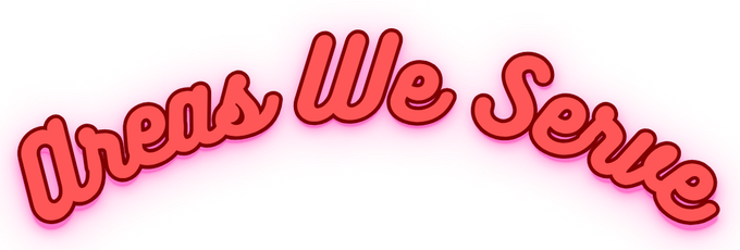 Pink cursive text reading “Areas We Serve” on a white background