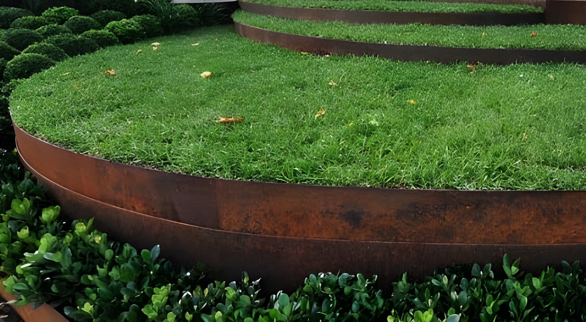 Tiered Garden Beds With Lush Green Grass Held — BVN Landscape and Concrete Supplies in Callala Beach, NSW