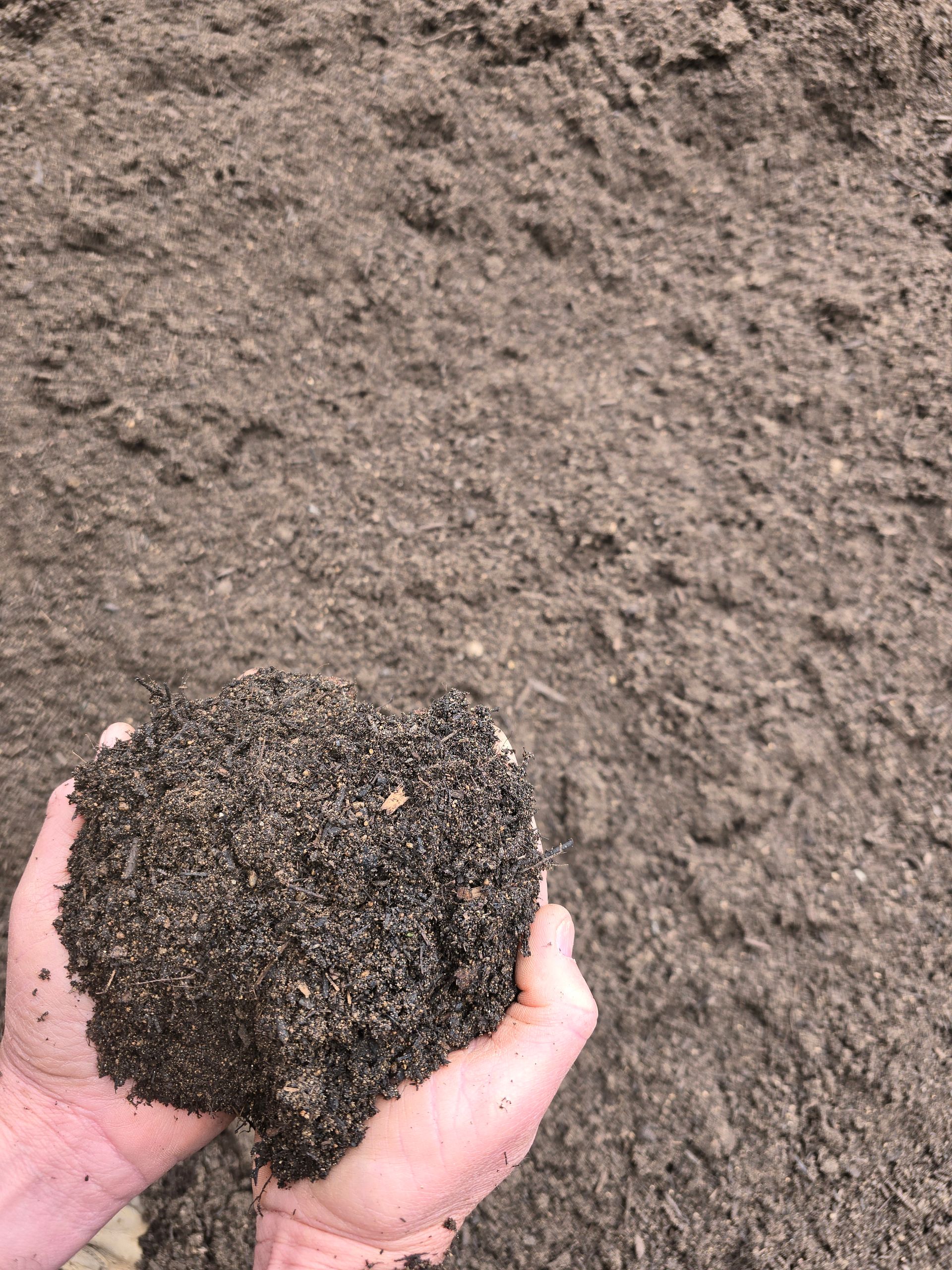 Hands Hold a Dark, Damp Clump of Soil — BVN Landscape and Concrete Supplies in Vincentia, NSW