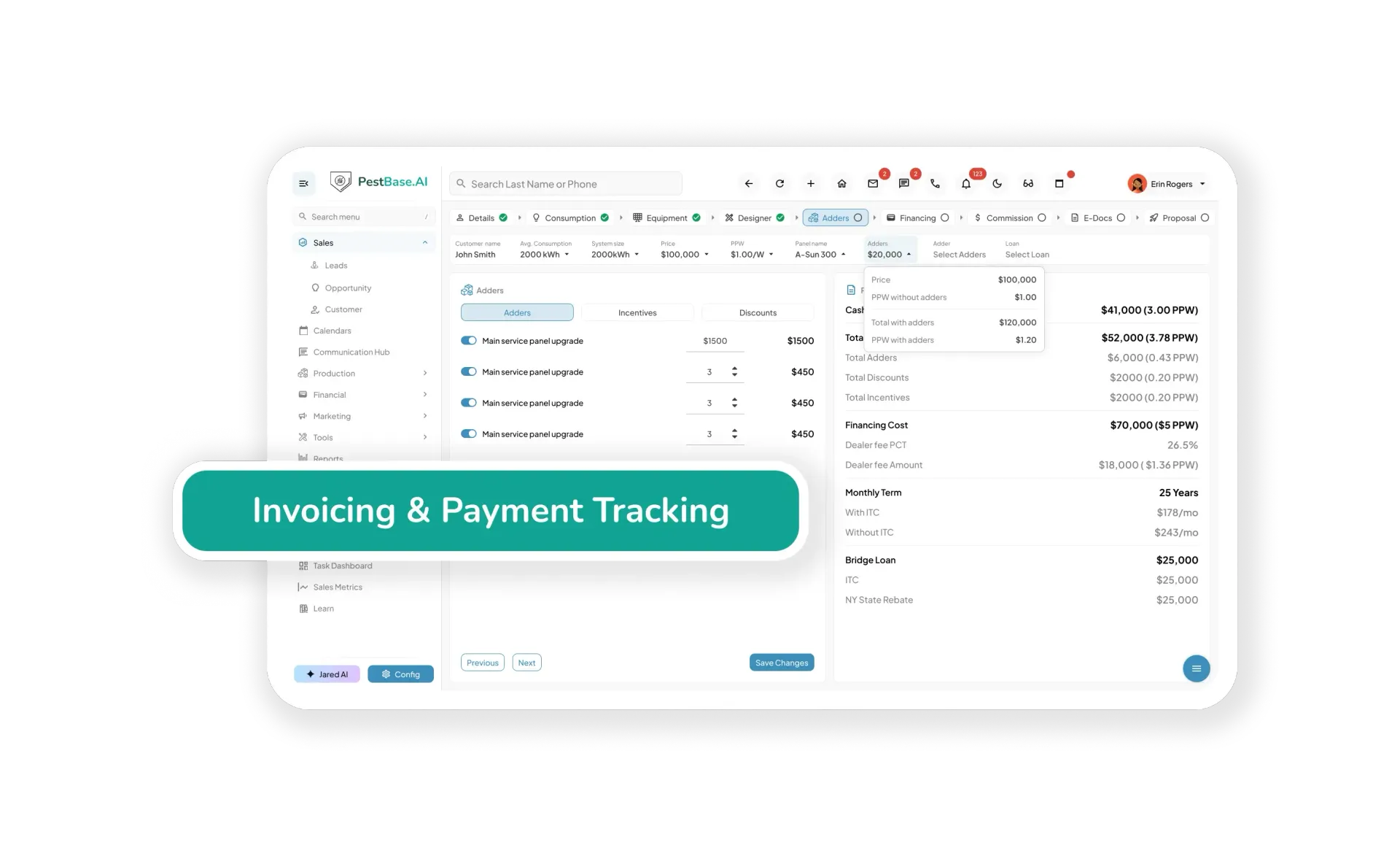 Roofing CRM Software Dashboard