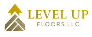 Level Up Floors LLC logo with gold arrow and wood floor graphic on white background