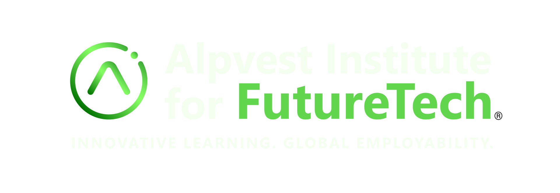 The logo for almost institute for future tech is green and white.