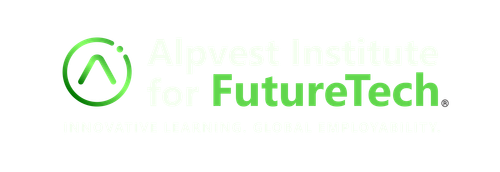 The logo for almost institute for future tech is green and white.
