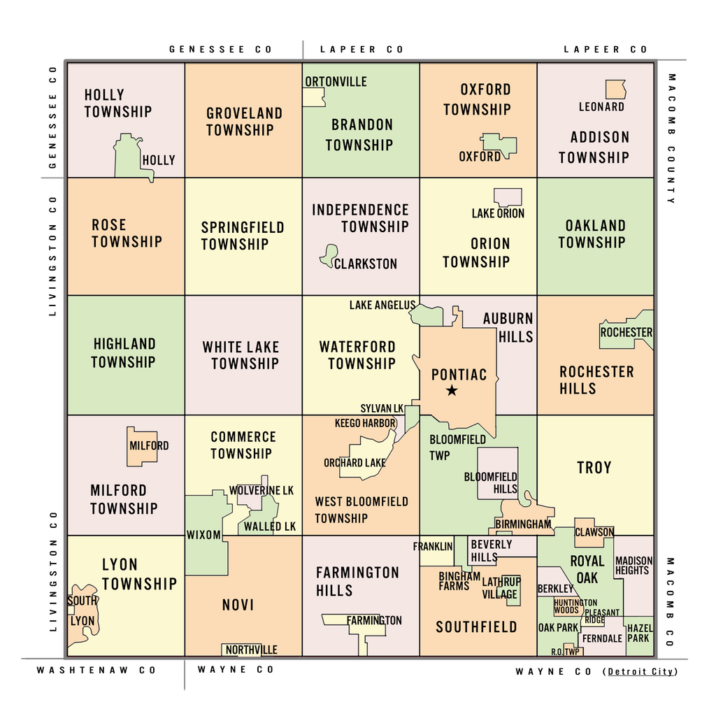 A map showing the boundaries of a county
