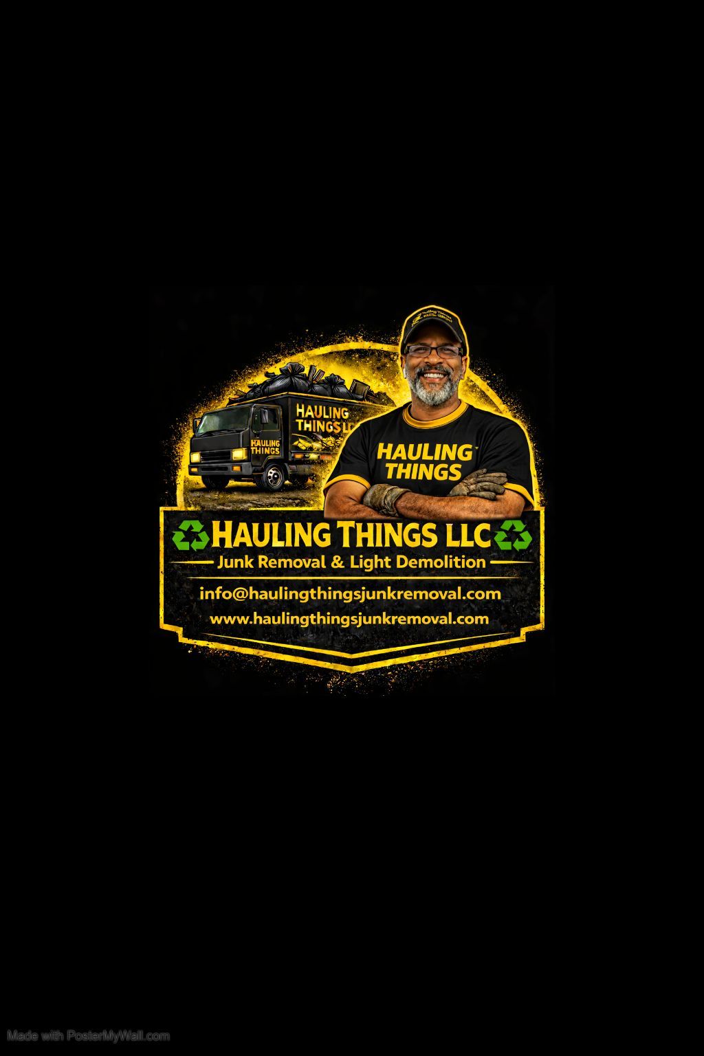 A hauling things removal service truck with a full moon in the background
