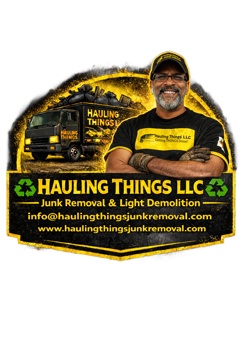 A hauling things removal service truck with a full moon in the background