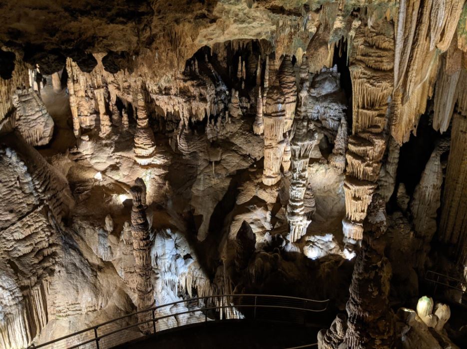 There is a bridge in the middle of the cave.