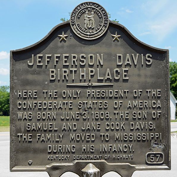 A sign that says jefferson davis birthplace on it
