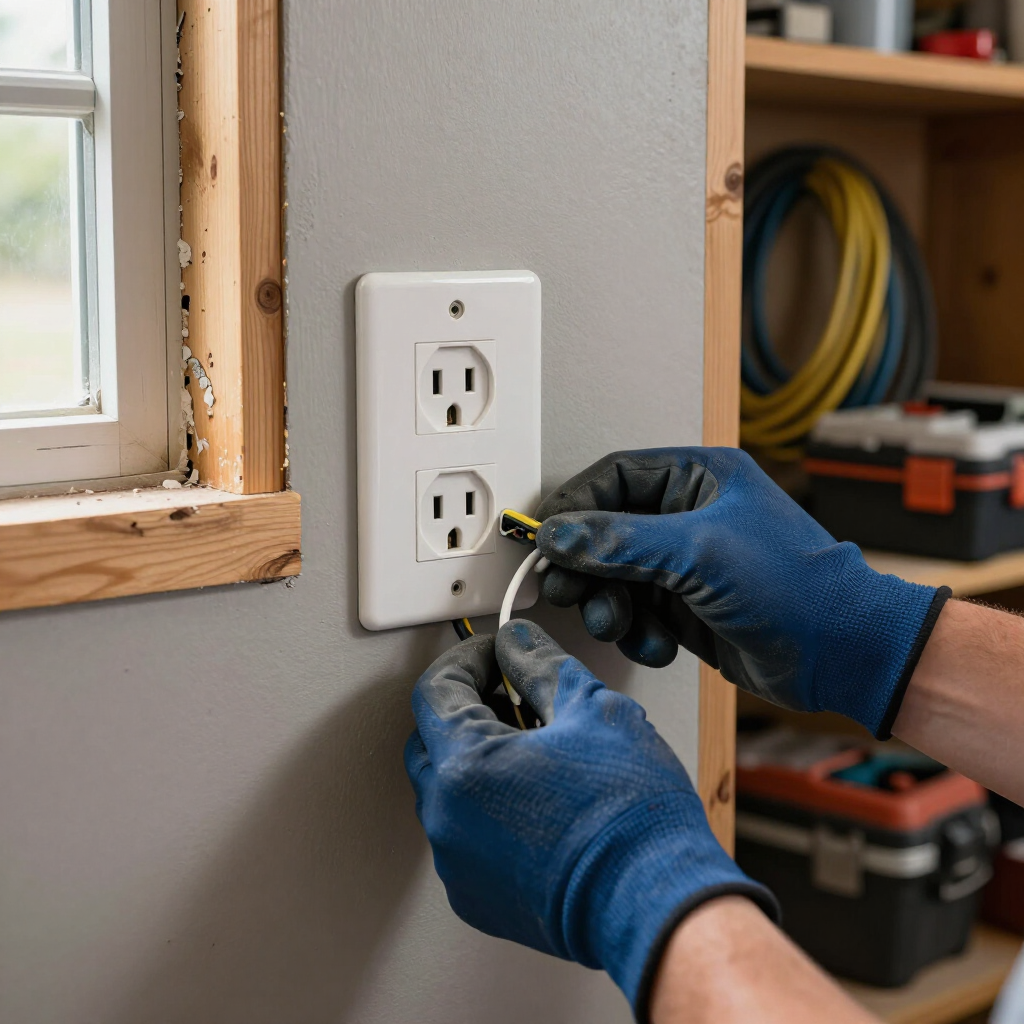 Licensed electrician evaluating wiring access and circuit requirements inside a Summerville, South C