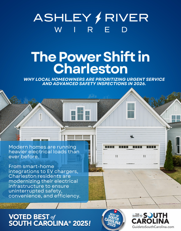 Ashley River Wired ad for Charleston home service with house exterior and blue promotional text