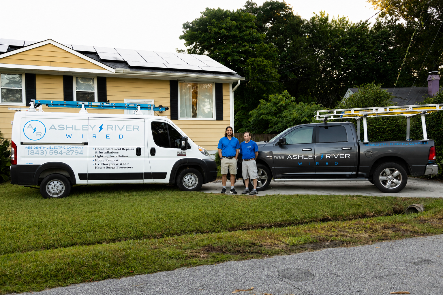 Electrician completing a residential lighting installation in North Charleston, South Carolina