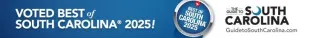Blue “Voted Best of South Carolina 2025!” badge beside The South Carolina logo with a crescent moon icon