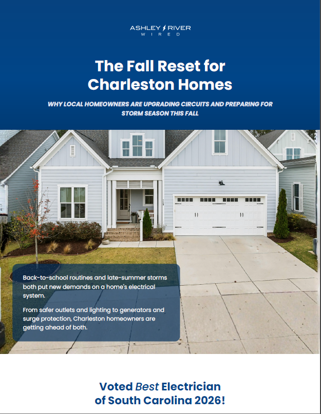 Ashley River Wired ad for Charleston home service with house exterior and blue promotional text