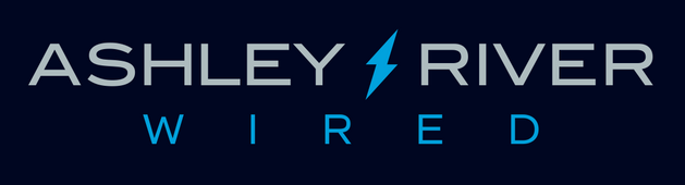 Ashley River Wired logo in white and blue on a dark background