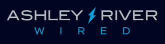 Ashley River Wired logo in white and blue on a dark background