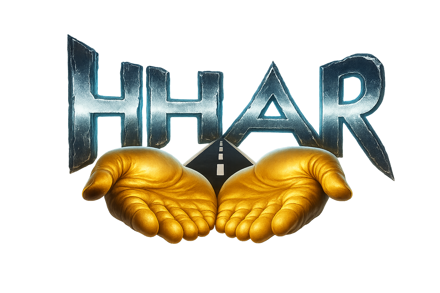 HHAR logo with two golden hands beneath metallic blue letters