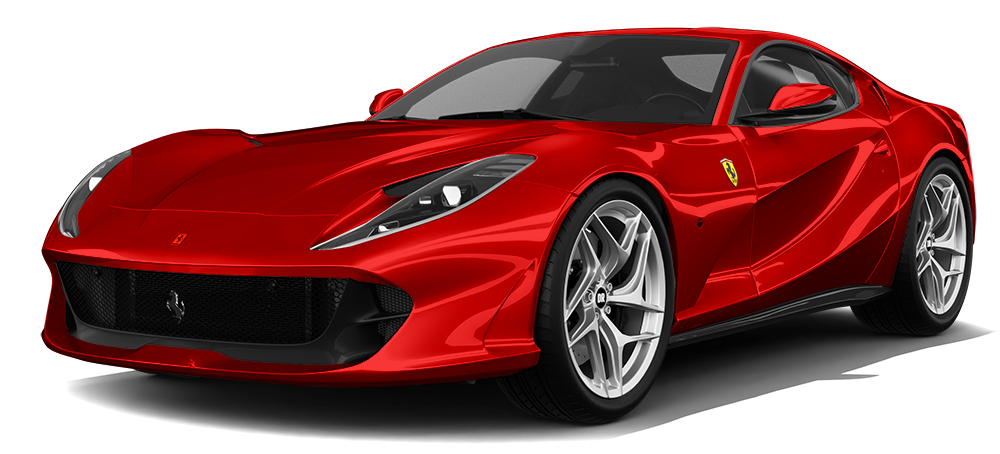 Red sports car, front three-quarter view, on a white background.